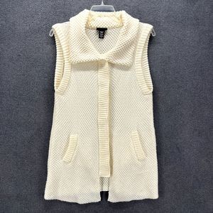 Apostrophe Cardigan Womens XL Beige Knit Sweater Sleeveless snap‎ button pockets